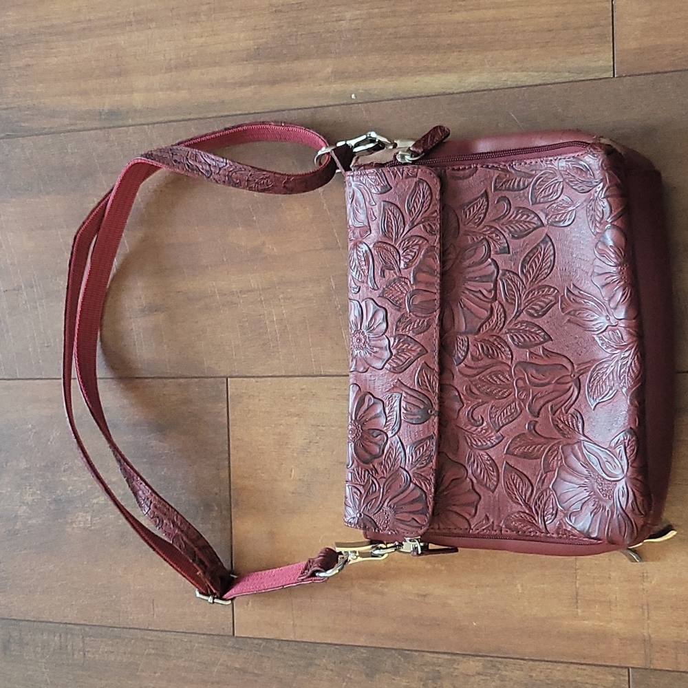 Embossed Floral Crossbody Bag in Deep Red